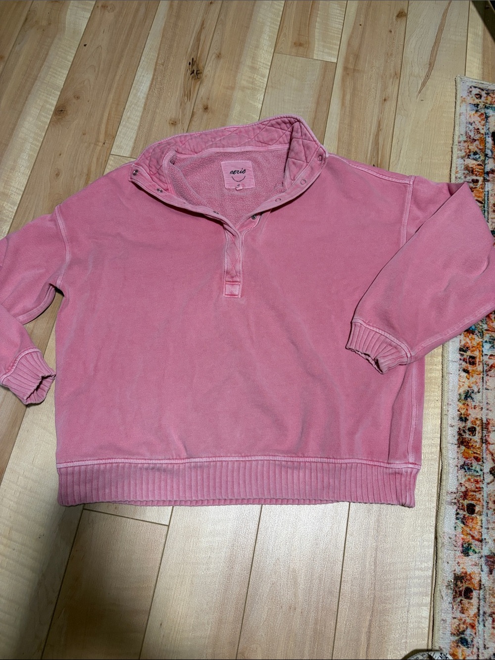 Pink Women's oversized Quarter-Snap Pullover Sweater